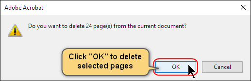 Click OK to delete duplicate pages